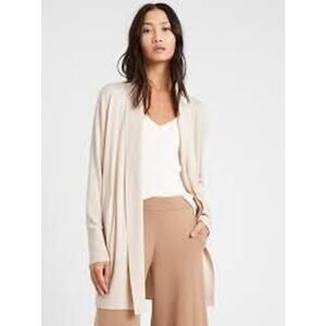 GAP | L | Cardigan Sheer Open Front Sweater Large Sequin Mesh Trim Cream Beige
